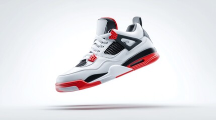 Trendy Athletic Sneaker Levitating on White Background with Shadows in High Fashion Studio Lighting