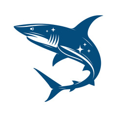 Modern shark illustration with flowing lines and starry details. Vector illustration.