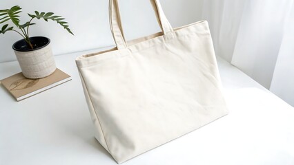 Blank tote canvas bag mockup isolated on white background. AI GENERATED.
