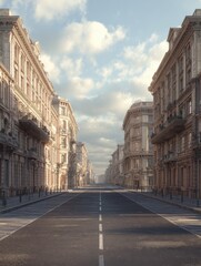 Classical architecture and urban roads, empty road in the city