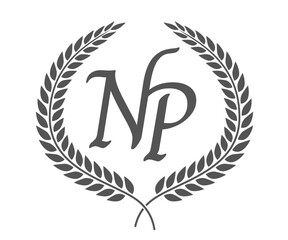 Initial letter N and P, NP monogram logo design with laurel wreath. Luxury calligraphy font.