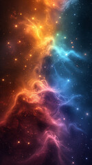 Colorful Nebula Cloud with Glowing Stars and Abstract Cosmic Light Trail in Deep Space for Sci-Fi or Fantasy Design