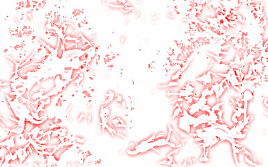 Abstract texture with a soft white background scattered with delicate, irregular pink and red organic blotches. Airy, light, and slightly chaotic, with a focus on transparency and fluid distribution o
