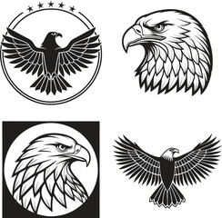 Eagle Vector Art Collection Patriotic and Symbolic Imagery Featuring Eagles in Various Poses and Circular Designs for Graphic Design