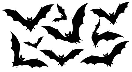 Silhouette Halloween Bats Flying Spooky Night Sky Creatures