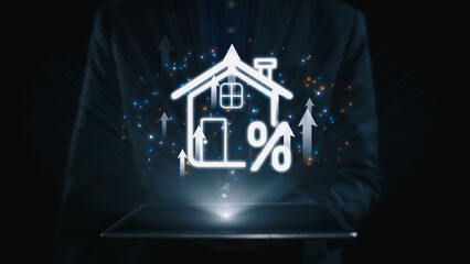 Real estate investment profit illustration showing rising house value, property return, and real...