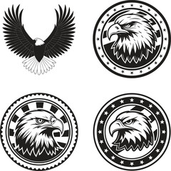 Collection of Bold Eagle Illustrations Featuring Strong Designs and Patriotic Themes Showcasing Power and American Symbolism in Black and White