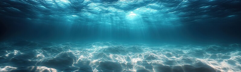 Fototapeta premium Sunlight shining through the water's surface in a deep blue ocean travel concept