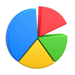 Flat Style Pie Chart Icon with Colorful Segments, Transparent Background PNG