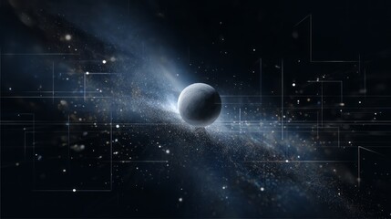 Abstract digital planet with stars and cosmic background, a concept of space exploration or science fiction technology. 