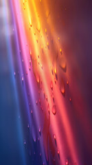 water droplets, abstract gradient, iridescent surface, colorful background, soft lighting, light refraction, macro texture, fluid abstract, vibrant tones, glowing water, artistic droplets, rainbow gra