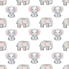 Adorable Baby Elephants seamless Pattern on white background 
