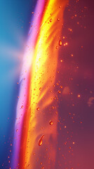 Abstract Liquid Surface with Vibrant Red and Orange Light Refraction and Water Droplets for Futuristic Design Use