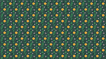 Seamless Vector Floral Pattern with Minimalist Hand-Drawn Flowers and Leaves Elegant Repeating Botanical Background for Fabric, Wallpaper, Textile, and Surface Decoration