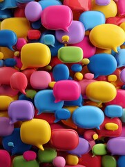 A vibrant composition of colorful speech bubbles in various sizes, representing communication, dialogue, and interaction.