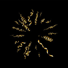 Serpentine explosion. Golden confetti ribbons frame design
