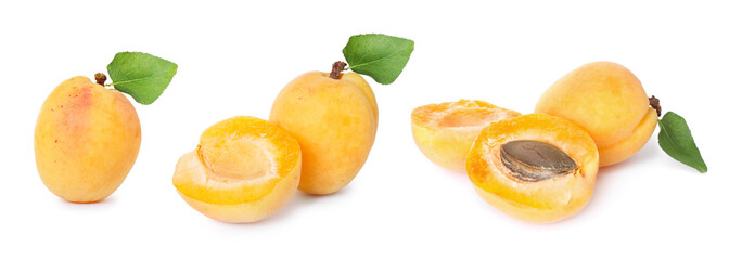 Fresh ripe apricots isolated on white, set
