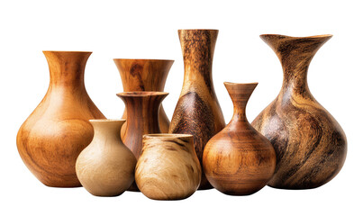 Elegant wooden vases collection showcasing natural textures and warm tones for decor