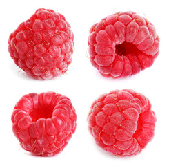 Fresh ripe raspberries isolated on white, set