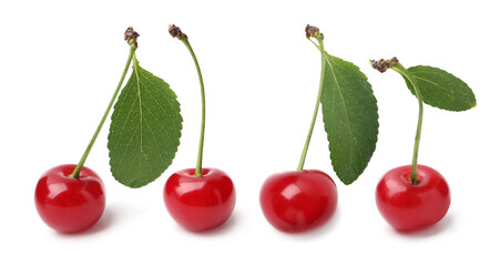 Fresh red cherries isolated on white, set
