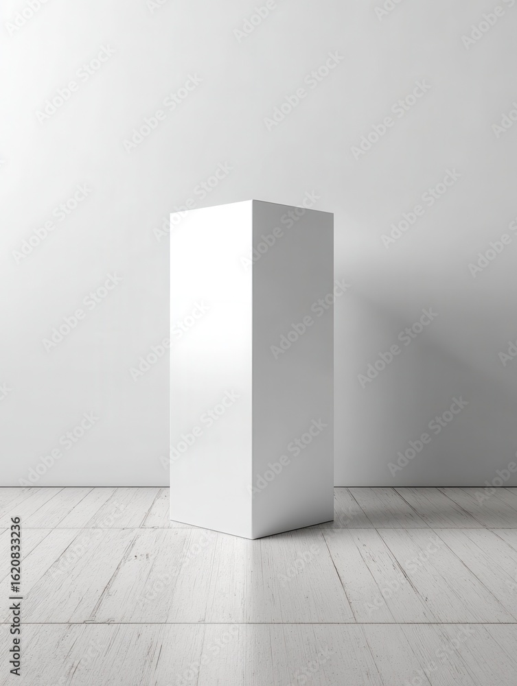 Poster white rectangular pedestal display stand product showcase minimal design