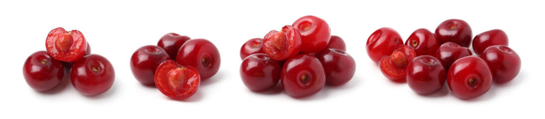 Fresh red cherries isolated on white, set
