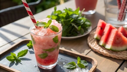 fresh fruit cocktail with watermelon