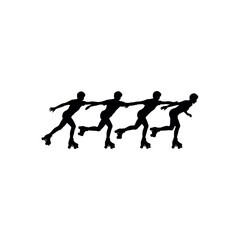 Four black silhouettes of people inline skating in a line roller skating sport