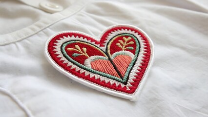 Heart embroidered patch badge isolated on white background. AI GENERATED.
