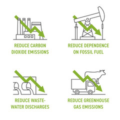 Reducing natural sources programs, strategies and goals icons set