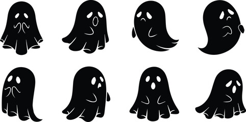  collection of cute and spooky ghost silhouettes for halloween decorations and graphic design elements vector illustration