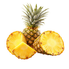 Ripe Pineapple and Pineapple Slices isolated on transparent background Remove png