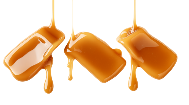 Luscious liquid caramel dripping smoothly creating a rich, sweet, and indulgent dessert visual