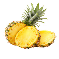 Ripe Pineapple and Pineapple Slices isolated on transparent background Remove png