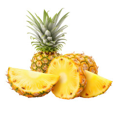 Ripe Pineapple and Pineapple Slices isolated on transparent background Remove png