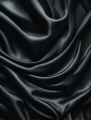 Fototapeta premium Shiny smooth luxury black satin and silk fabric. Template banner design for backgrounds, backdrops and wallpapers with space for text. Funeral and dramatic style