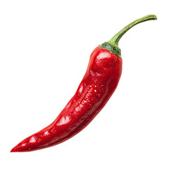 Vibrant red chili pepper glistening with fresh water droplets, ready for culinary creation.