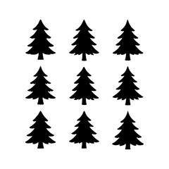 Obraz premium Nine black silhouette christmas trees on a white background