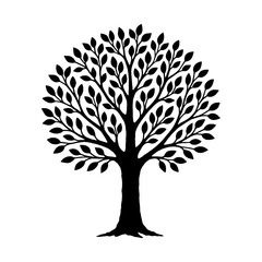 Naklejka premium Stylized silhouette of a flourishing tree with detailed branches and leaves