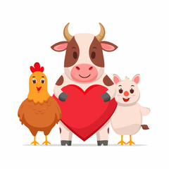 Obraz premium Kuh und Huhn mit Herz – Symbol für tierfreundlich und vegan