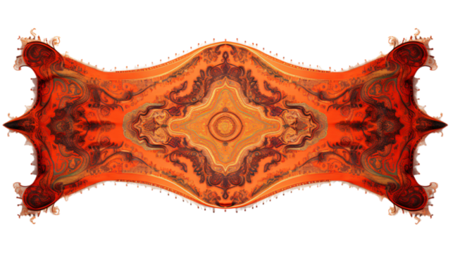 Stunning ornate paisley patterned textile with vibrant orange and gold hues, creating an elegant decorative element.