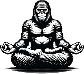 Fototapeta premium Bigfoot yoga vector black silhouette print design