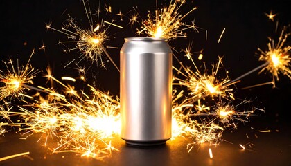 Metal can surrounded by sparks