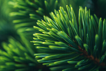 Close up of pine needles with fine texture and lifelike details under calm natural forest light