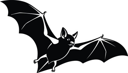  black silhouette of a flying bat with spread wings, isolated on white background vector illustration