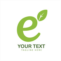 Letter E with leaf logo, eco-friendly nature vector icon design