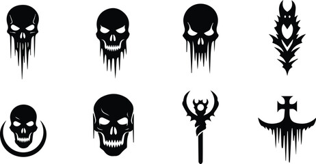  collection of black skull and gothic icons isolated on white background vector illustration