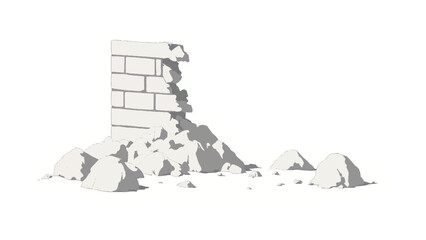 Crumbled Brick wall. Broken Brick Wall. Ruined brick wall isolated on white background. Vector illustration.	