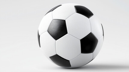 Fototapeta premium A classic black-and-white soccer ball with a pentagon pattern sits ready for play, its clean design symbolizing tradition, teamwork, and the global spirit of the game..