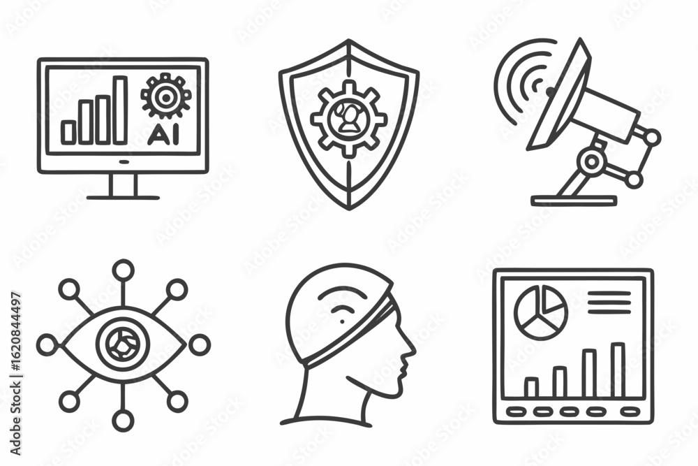 Poster smart interface icons – modern ai ui vector line pack